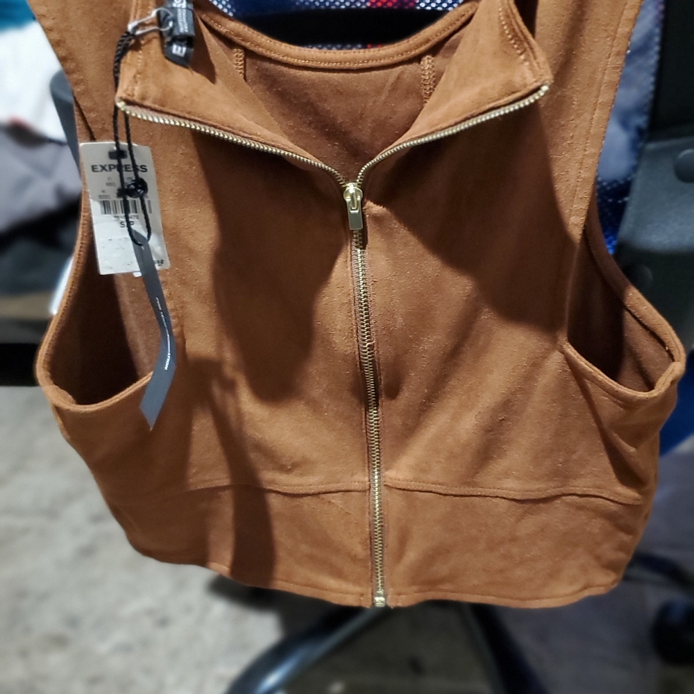 Express Tan Suede Vest with Zipper
